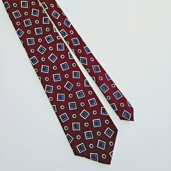 Vintage Christian Dior Silk Tie Red Geometric Classic Luxury Designer Retro USA - Picture 10 of 11